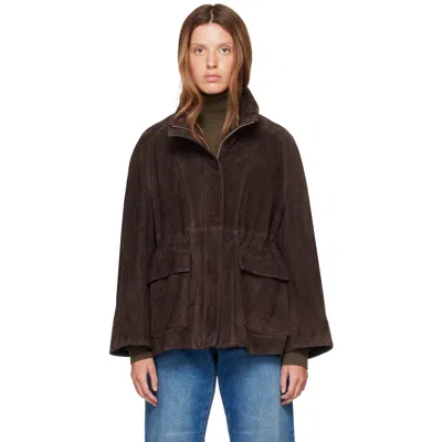 Nour Hammour Brown Quai Funnel Leather Jacket In Mocha