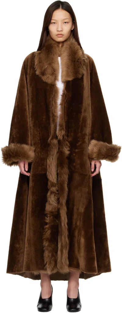 Nour Hammour Brown Sima Shearling Coat In Neutral