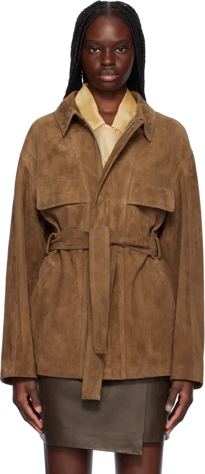 Nour Hammour Brown Zakary Belted Suede Jacket In Tobasue Tobacco Sued