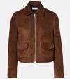 Nour Hammour Brunette Cropped Suede Bomber Jacket In Brown