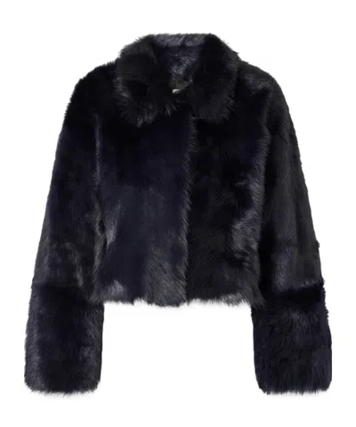 Nour Hammour Cameron Cropped Shearling Jacket In Blue