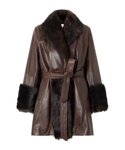 Nour Hammour Carmen Belted Shearling Jacket In Brown