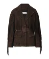 Nour Hammour Cassidy Belted Fringed Suede Jacket In Brown