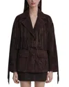 Nour Hammour Cassidy Belted Fringed Suede Jacket In Brown
