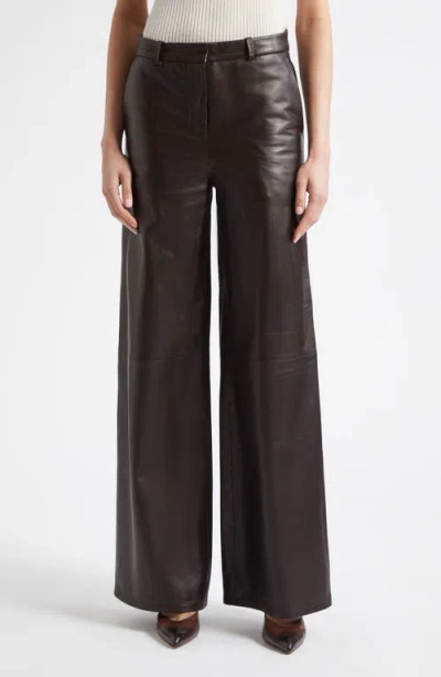 Nour Hammour Coda Wide Leg Leather Pants In Brown