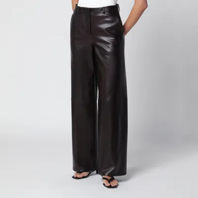 Nour Hammour Coda Wide-leg Brown Leather Trousers In Black