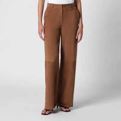 Nour Hammour Coda Wide-leg Trousers In Tobacco Suede Leather In Brown