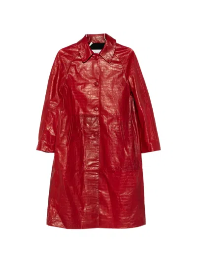 Nour Hammour Croco-embossed Leather Coat In Red
