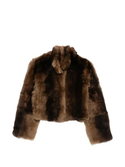 Nour Hammour Cropped Shearling Jacket In Brown