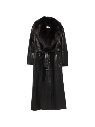 Nour Hammour Dakota Fur-collar Belted Coat In Black