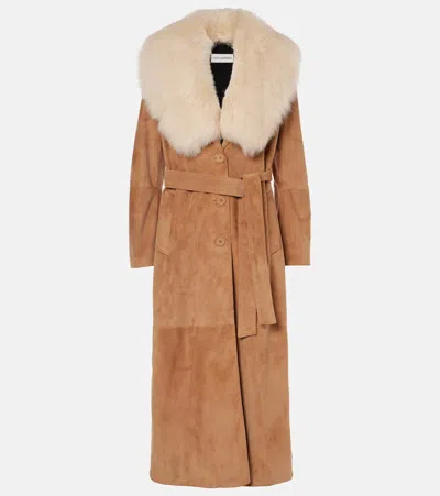 Nour Hammour Dakota Shearling-trimmed Suede Coat In Beige