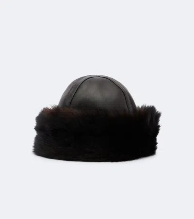 Nour Hammour Dallen Leather And Shearling Hat In Brown