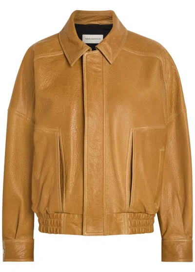 Nour Hammour Dalma Grained Leather Jacket In Brown