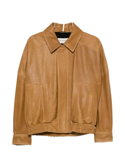 Nour Hammour Dalma Leather Jacket In Brown