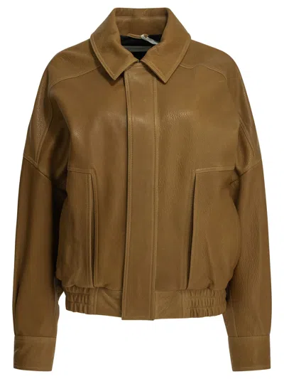 Nour Hammour Long-sleeved Leather Jacket In Brown