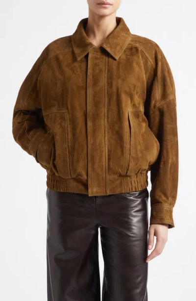 Nour Hammour Dalma Relaxed Suede Jacket In Brown