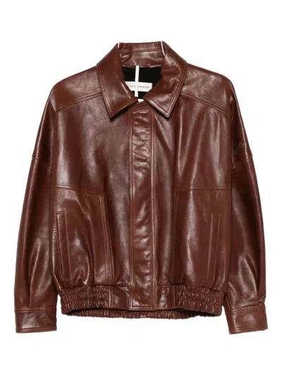 Nour Hammour Dalme Leather Bomber Jacket In Brown