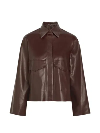 Nour Hammour Darcy Leather Flap-pockets Jacket In Brown