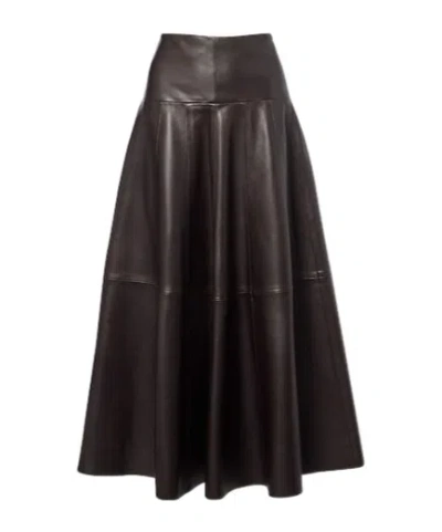 Nour Hammour Daria Leather Midi Skirt In Brown