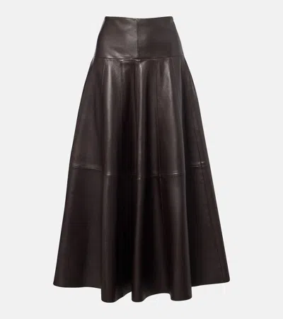 Nour Hammour Daria Leather Midi Skirt In Brown