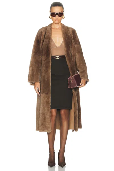 Nour Hammour Davos Belted Shearling Coat In Brown