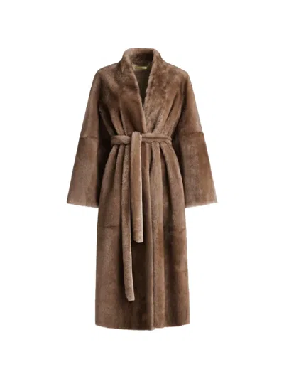 Nour Hammour Davos Shearling Robe Coat In Brown