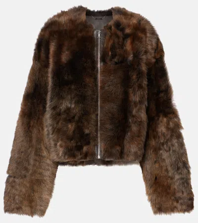 Nour Hammour Dianne Cropped Shearling Jacket In Brown