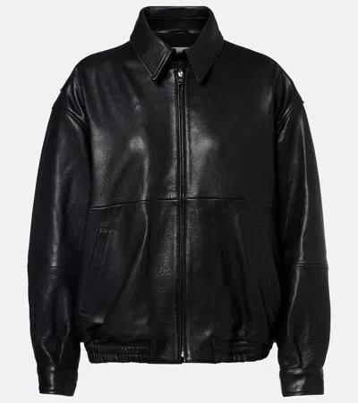 Nour Hammour Doran Oversized Leather Blouson Jacket In Black