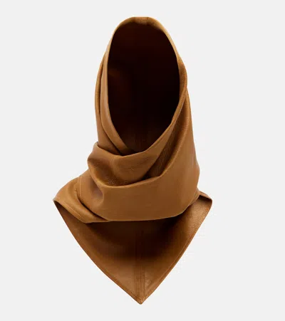 Nour Hammour Draped Leather Hood In Brown