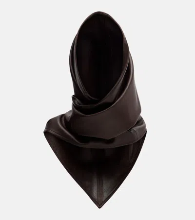 Nour Hammour Draped Leather Hood In Brown