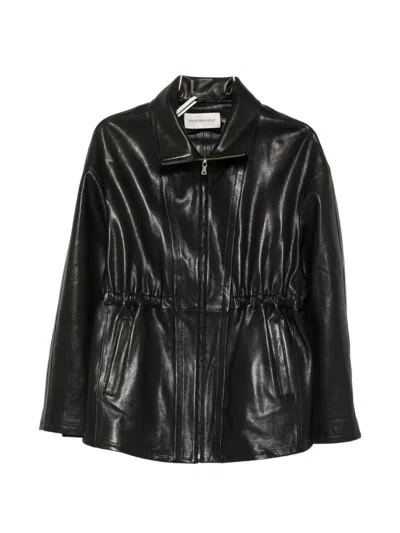 Nour Hammour Drawstring-waist Leather Jacket In Black