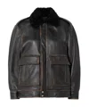 Nour Hammour Drey Distressed Shearling-trimmed Leather Jacket In Black