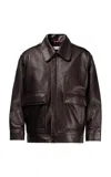 Nour Hammour Long-sleeved Leather Jacket In Brown