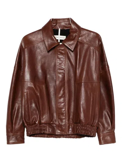 NOUR HAMMOUR ELASTIC-HEM LEATHER JACKET