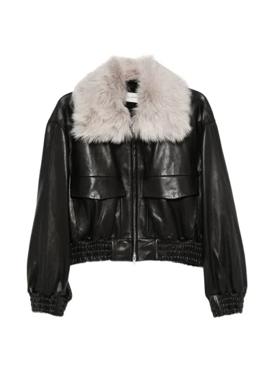 Nour Hammour Ellery Fur-collar Leather Jacket In Black