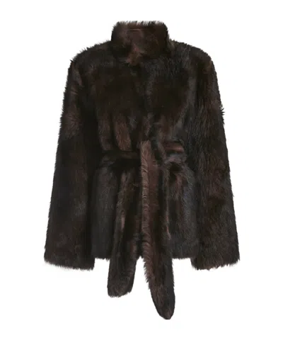 Nour Hammour Elsa Ladylike Shearling Coat In Brown