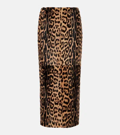 Nour Hammour Elyse Leopard-print Shearling Pencil Skirt In Brown
