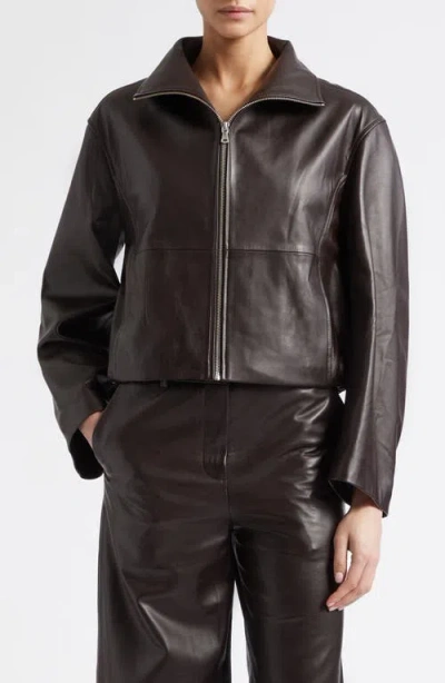 Nour Hammour Etienne Everyday Leather Jacket In Brown