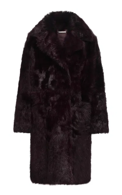 Nour Hammour Evita Lambskin Shearling Coat In Burgundy