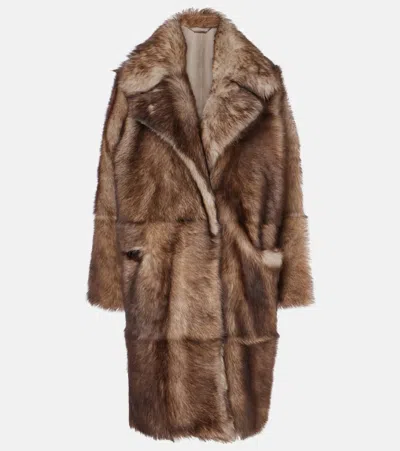 Nour Hammour Evita Shearling Coat In Brown