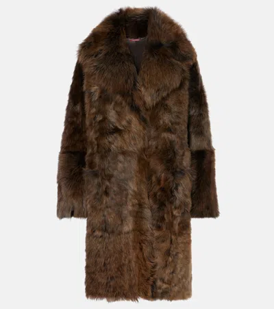 Nour Hammour Evita Shearling Wrap Coat In Brown