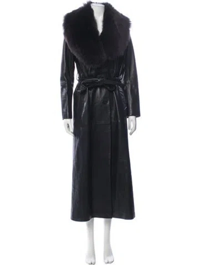 Pre-owned Nour Hammour Faux Leather Trench Coat In Blue