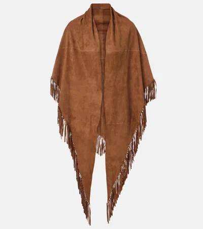 Nour Hammour Fringed Suede Shawl In Brown