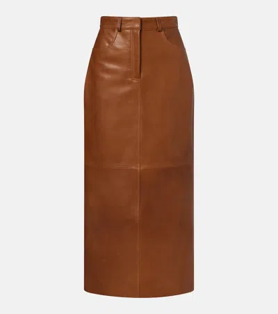 Nour Hammour Ghalia Panelled Leather Midi Skirt In Brown