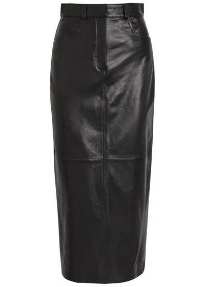 Nour Hammour Ghalia Panelled Leather Midi Skirt In Black