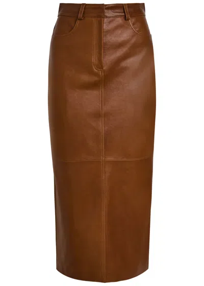 Nour Hammour Ghalia Panelled Leather Midi Skirt In Brown