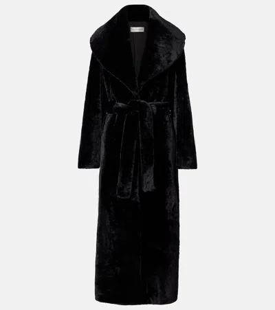 Nour Hammour Giovanna Shearling Wrap Coat In Black