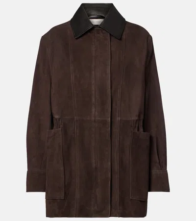 Nour Hammour Grange Leather-trimmed Suede Jacket In Brown