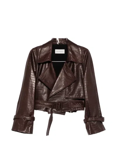 Nour Hammour Haiti Croco Belted Leather Jacket In Brown