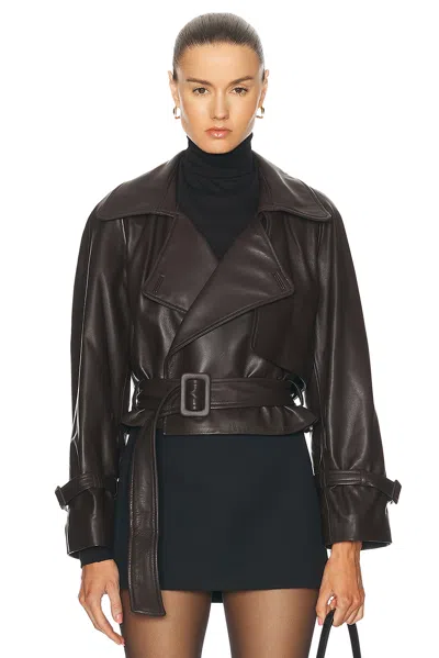 Nour Hammour Hatti Belted Cropped Leather Jacket In Brown